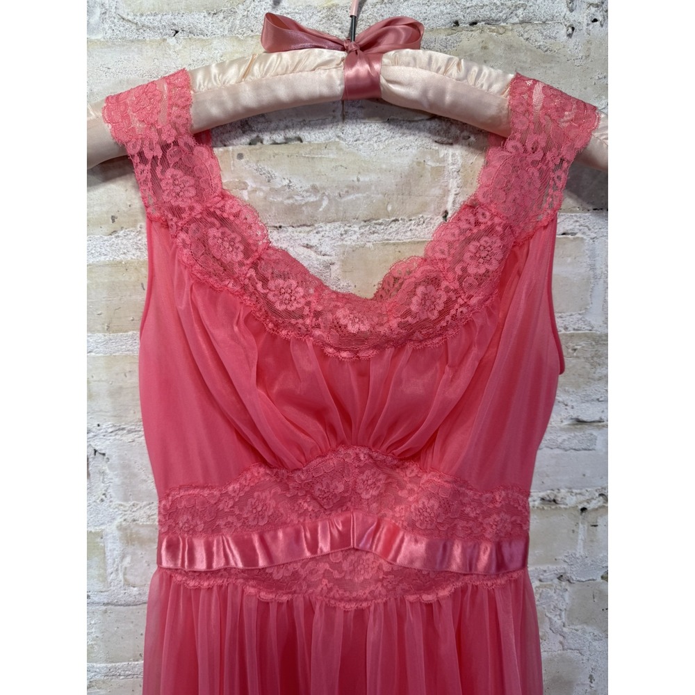 Pink Chiffon Nightgown Peignoir Robe Barbie Ballerina Sissy Coquette Vintage 60s - Picture 2 of 15